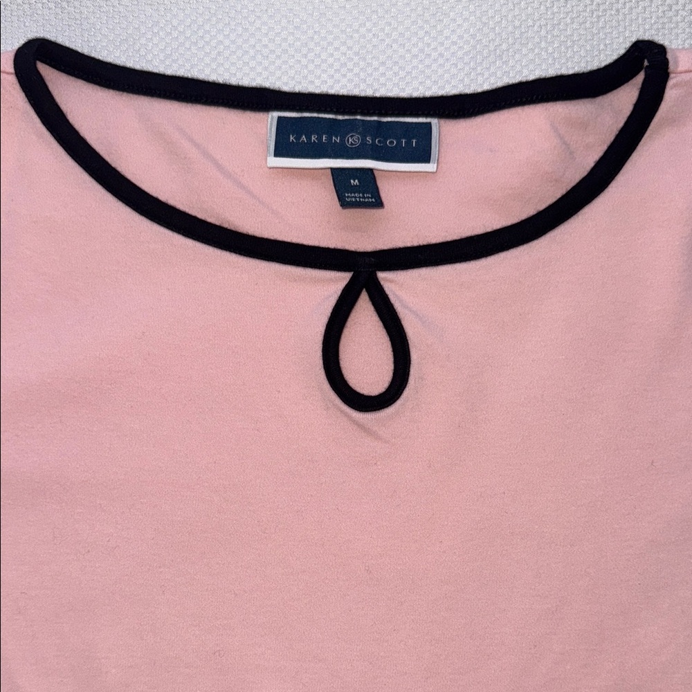 Karen Scott Blush Top with Black Accents